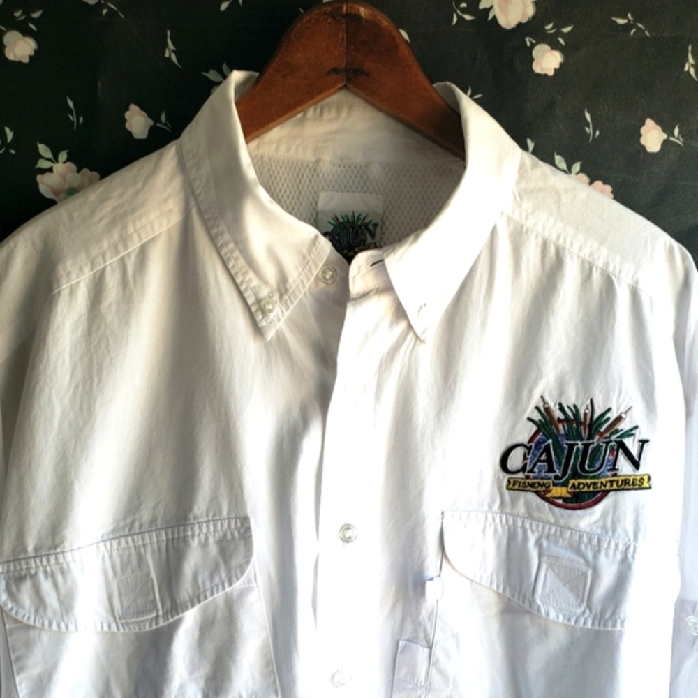Cajun Fishing Adventures Fishing Shirt Vented Men's XL Roll Tab White